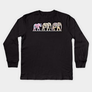 Three Elephants Trunk Up Proboscis Mandala Kids Long Sleeve T-Shirt